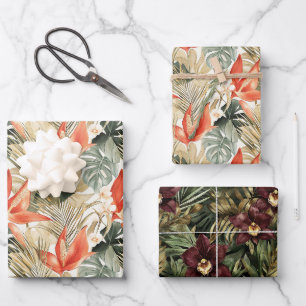 Tropische Orange Anthurie Orchideen Blumen Hochzei Geschenkpapier Set