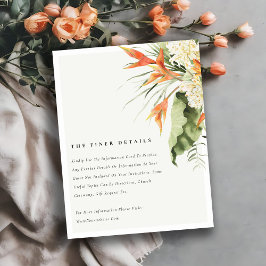 Tropische Orange Grüne botanische Hochzeiten Detai Begleitkarte