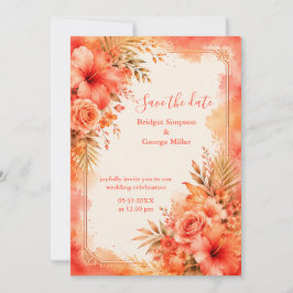 Tropische Orange Hibiskus Hochzeit Einladung