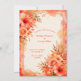 Tropische Orange Hibiskus Hochzeit Einladung