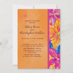 Tropische Orange-Pink-Wasserfarben-Blumenhochzeit Einladung