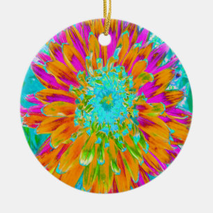 Tropische Orange und Heißrosa Dekorative Dahlie Keramik Ornament