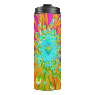 Tropische Orange und Heißrosa Dekorative Dahlie Thermosbecher
