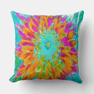 Tropische Orange und Hot Pink Dekorative Dahlie Kissen