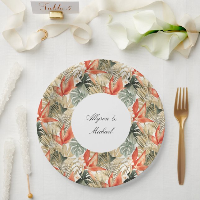 Tropische Orangen-Anthurium-Hochzeit Pappteller (Hochzeit)
