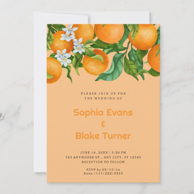 Tropische Orangen-Orangen-Hochzeit Einladung (Vorderseite)