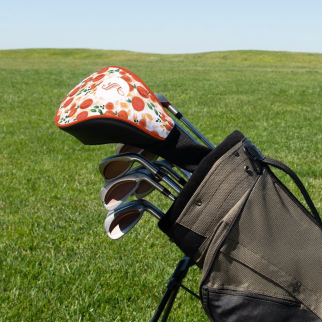 Tropische Orangen und Blätter Muster Mit Monogramm Golf Headcover (In SItu)