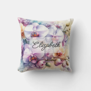 Tropische Orchideen-Blume mit floraler Wasserfarbe Kissen