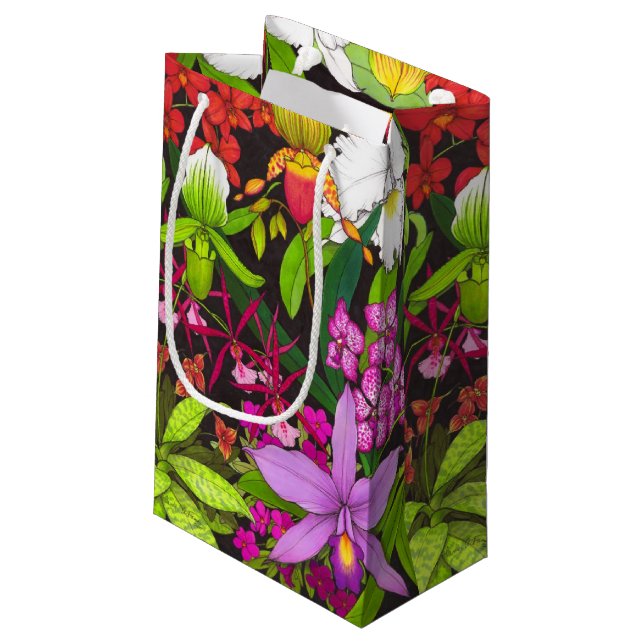 Tropische Orchideen-Blumen-Garten-Geschenk-Tasche Kleine Geschenktüte (Rückseite Schrägansicht)