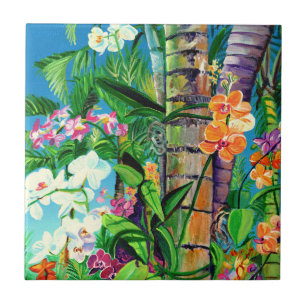 Tropische Orchideen mit Palmen Keramik Tile Fliese