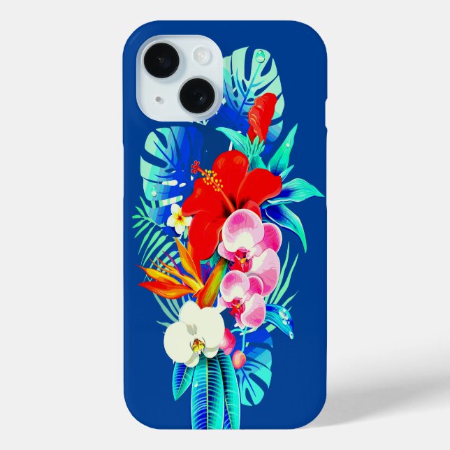 Tropische Orchideenpalmen Blätter Blau Hawaiianisc Case-Mate iPhone Hülle (Rückseite)