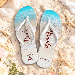Tropische Ozean-Strand-Brautparty und Hochzeit Flip Flops