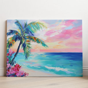 Tropische Ozeansonnenuntergangs-Kunst, Palme Leinwanddruck