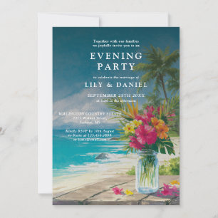 Tropische Ozeanstrand-Blumen-Abendparty Einladung