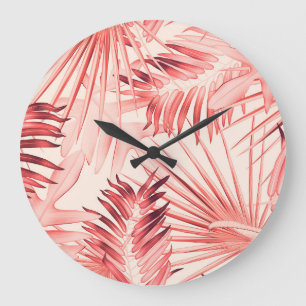 Tropische Palm-Blätter, hawaiianisches Stilmuster. Große Wanduhr