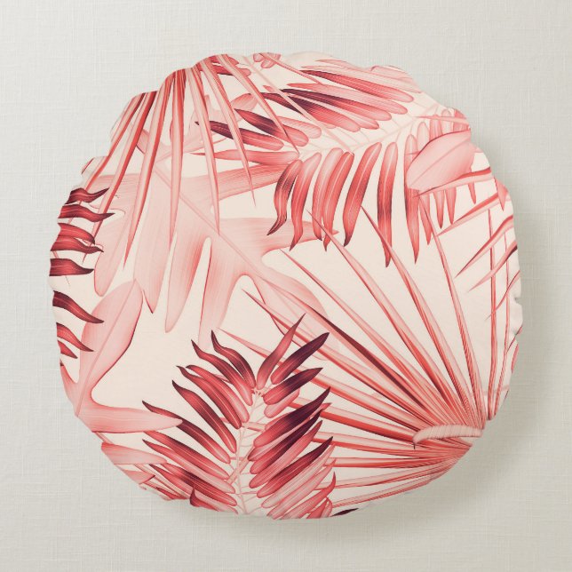 Tropische Palm-Blätter, hawaiianisches Stilmuster. Rundes Kissen (Vorderseite)