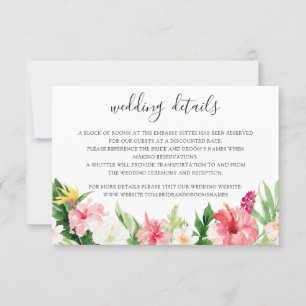 Tropische Palm-Blätter Hochzeitdetails Beipackkart Einladung