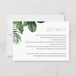 Tropische Palm-Blätter Hochzeitdetails Beipackkart Einladung