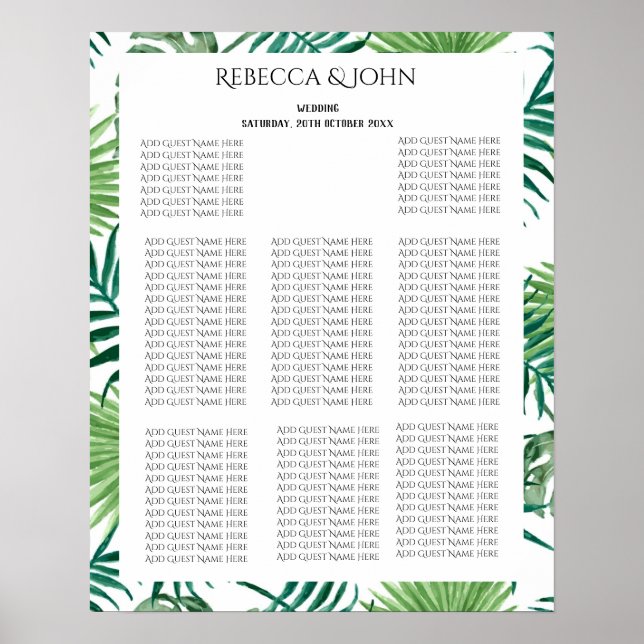 Tropische Palm-Blätter Hochzeitskarte Poster (Vorne)