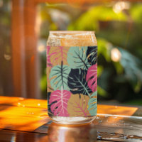 Tropische Palm-Blätter in Rosa und Blau | Kann Gla