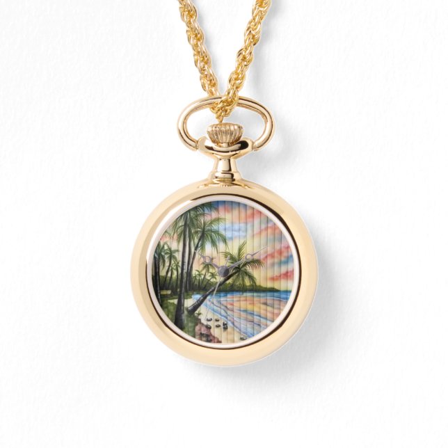 TROPISCHE PALMBÄUME STRANDSTRÄNDE ARMBANDUHR (Vorderseite)