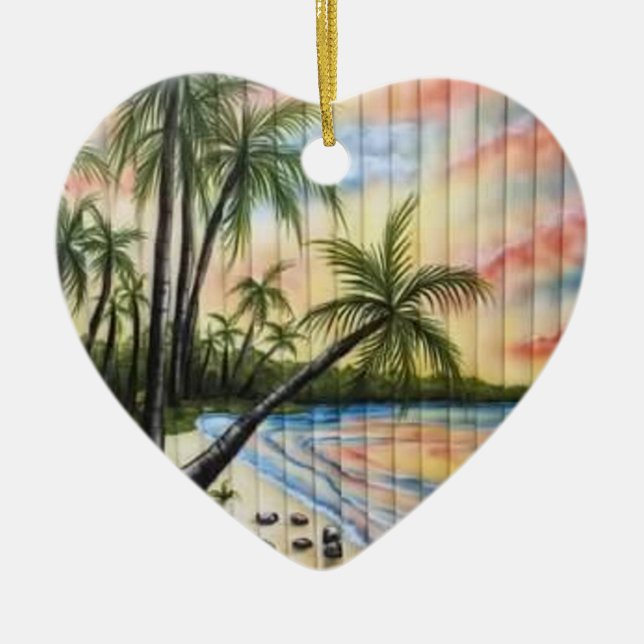 TROPISCHE PALMBÄUME STRANDSTRÄNDE KERAMIK ORNAMENT (Vorne)