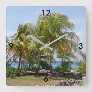 Tropische Palmbaumsperre Quadratische Wanduhr