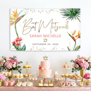 Tropische Palmblatt Bat Mitzvah Gold Schriftzug Wi Banner