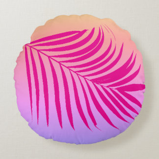 Tropische Palmblatt-Kunst in heißem Pink und Orang Rundes Kissen