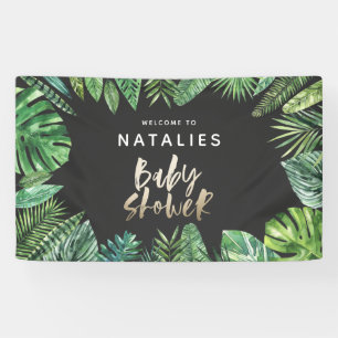 Tropische Palmblatt- u. Goldskript-Babyparty Banner