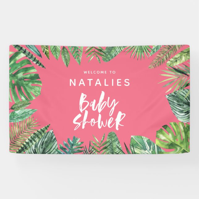 Tropische Palmblatt- u. Skript-Babyparty Banner (Horizontal)