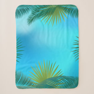 Tropische Palmblätter auf Landschaft des blauen Sherpadecke