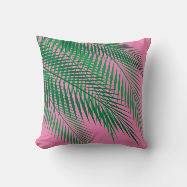 Tropische Palmblätter auf rosa Himmel Kissen (Vorderseite)