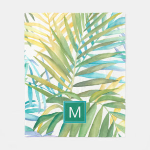 Tropische Palmblätter des Monogramm- Fleecedecke