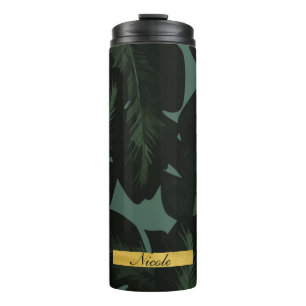Tropische Palmblätter Elegant Grün Schwarz Maßgesc Thermosbecher