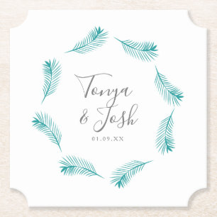 Tropische Palmblätter Kreis-Logo Hochzeit Untersetzer