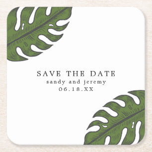 Tropische Palmblätter ohne Foto Save-the-Date Rechteckiger Pappuntersetzer
