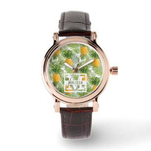 Tropische Palmblätter u. Ananas   addieren Ihren Armbanduhr