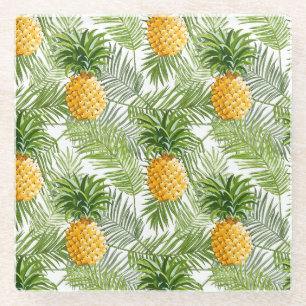 Tropische Palmblätter u. Ananas Glasuntersetzer