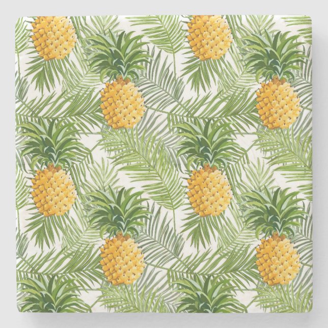 Tropische Palmblätter u. Ananas Steinuntersetzer (Vorderseite)