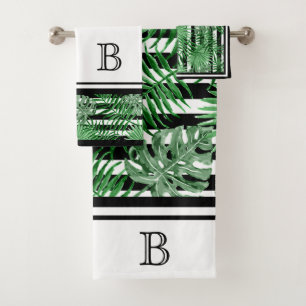 Tropische Palmblättern Schwarz-weiße Streifen Must Badhandtuch Set