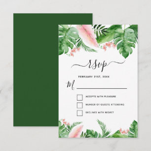 Tropische Palmblüten-Aquarell-Hochzeits-RSVP Einladung