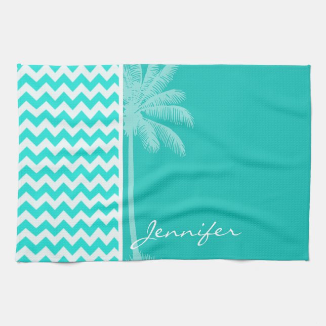 Tropische Palme; Aquarellfarbe Zickzack Handtuch (Horizontal)