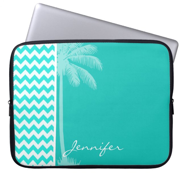 Tropische Palme; Aquarellfarbe Zickzack Laptopschutzhülle (Vorderseite)