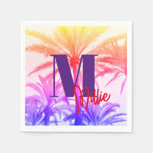 Tropische Palme im Retro-Neon der 80er Jahre Serviette