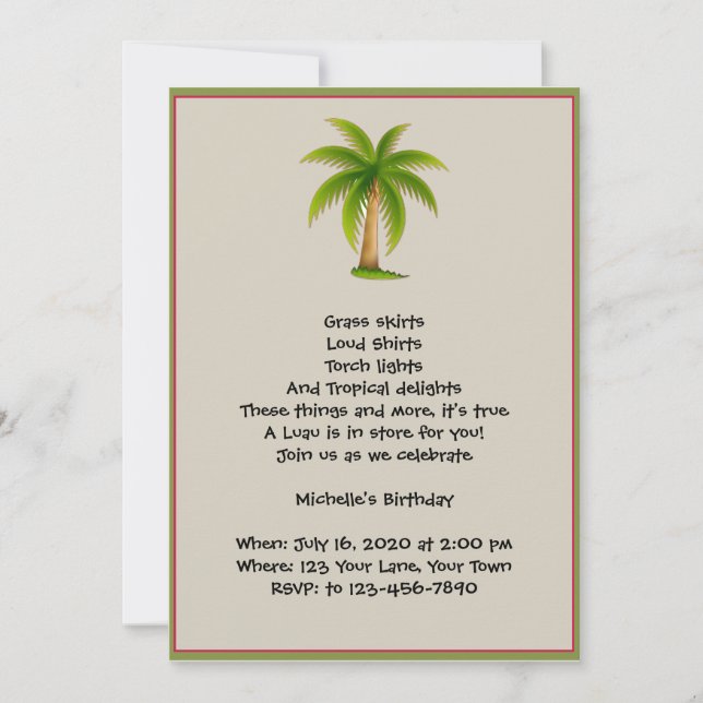 Tropische Palme Luau Party Einladung (Vorderseite)