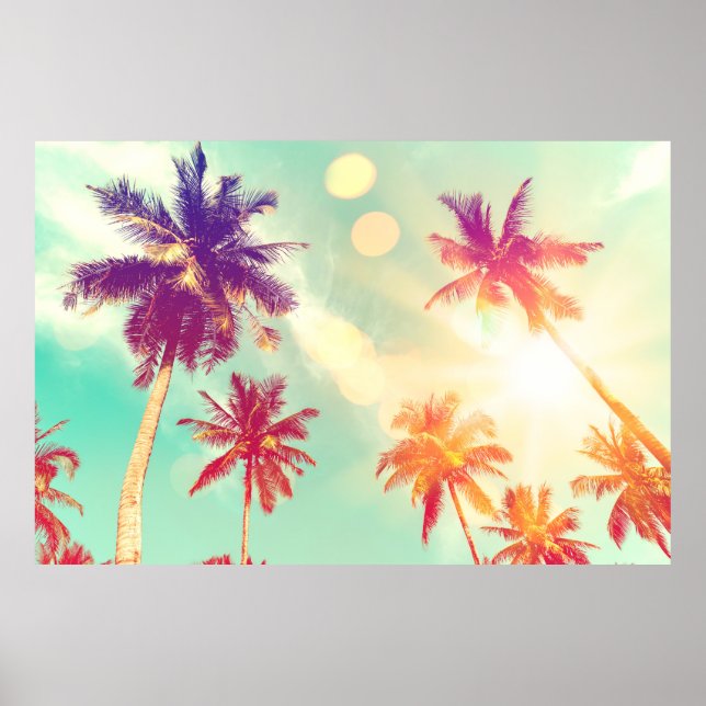 Tropische Palme mit farbenprächtiger Bukett-Sonne Poster (Vorne)