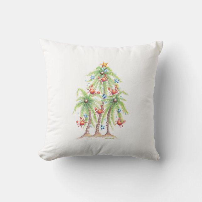 Tropische Palme mit Krabbe verziert Kissen (Vorderseite)