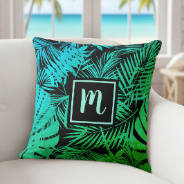 Tropische Palme monogramm türkis grün ombre fett Kissen