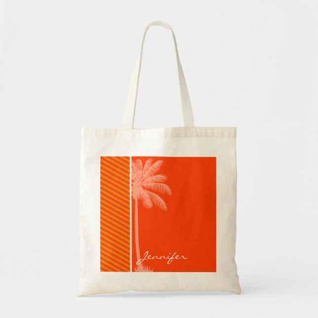 Tropische Palme; Orange Streifen Tragetasche (Vorne)